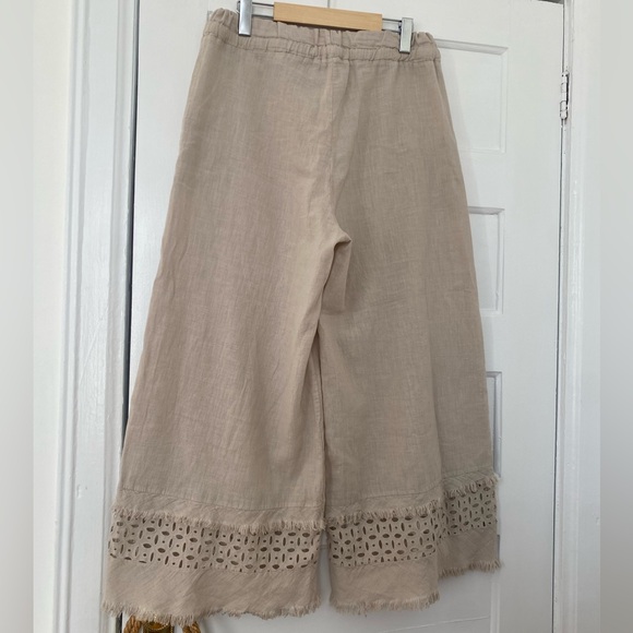 Wide leg cotton and linen cropped elastic waist pants - Picture 2 of 8